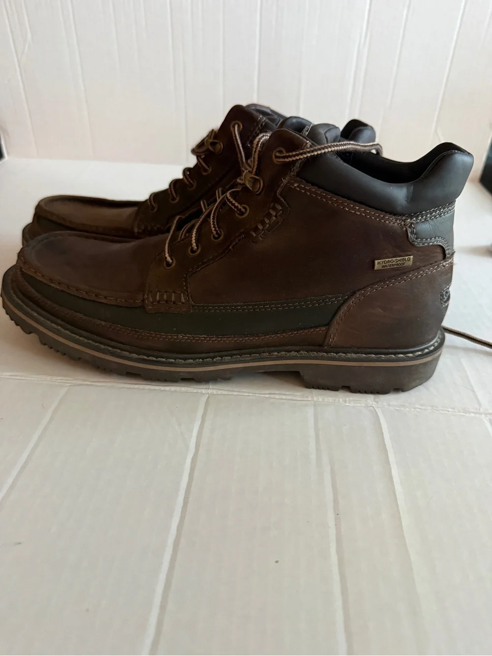 Rockport Brown Leather Moc Toe Lace-Up Boots